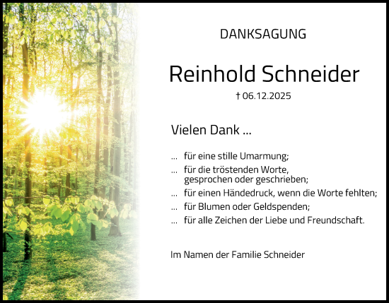 Anzeige von Reinhold Schneider von MGO