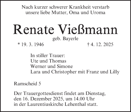 Anzeige von Renate Vießmann von MGO