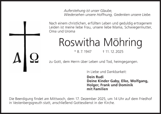 Anzeige von Roswitha Möhring von MGO