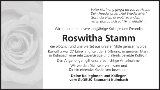 Anzeige von Roswitha Stamm von MGO