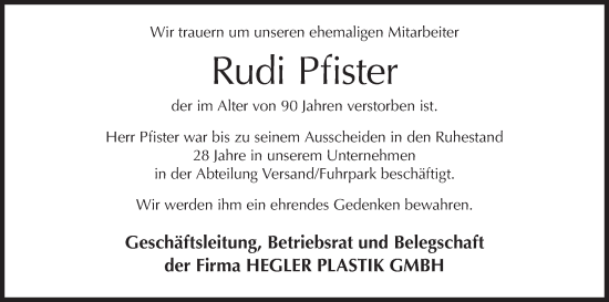 Anzeige von Rudi Pfister von MGO