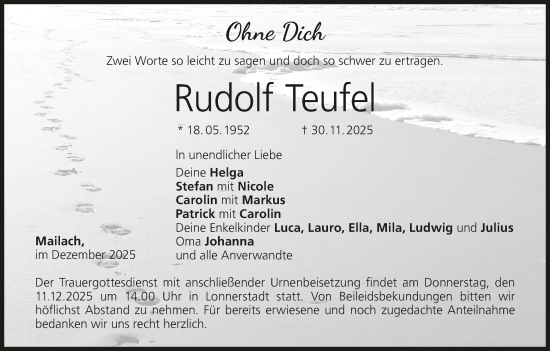 Anzeige von Rudolf Teufel von MGO