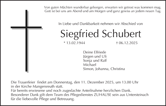 Anzeige von Siegfried Schubert von MGO