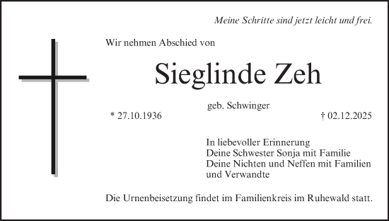 Anzeige von Sieglinde Zeh von MGO