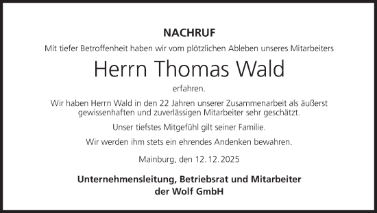 Anzeige von Thomas Wald von MGO