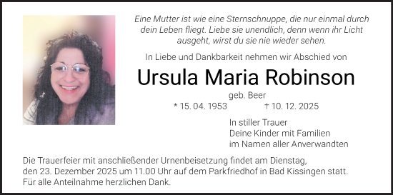 Anzeige von Ursula Maria Robinson von MGO