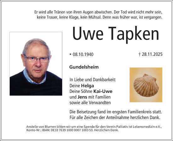 Anzeige von Uwe Tapken von MGO