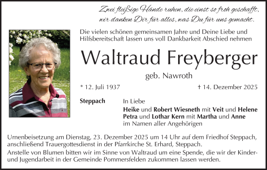 Anzeige von Waltraud Freyberger von MGO