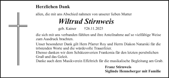 Anzeige von Wiltrud Stirnweis von MGO
