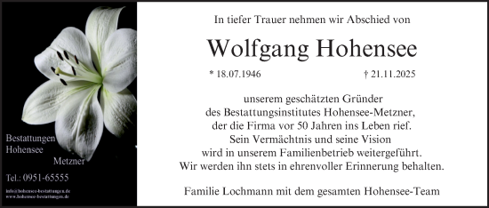 Anzeige von Wolfgang Hohensee von MGO