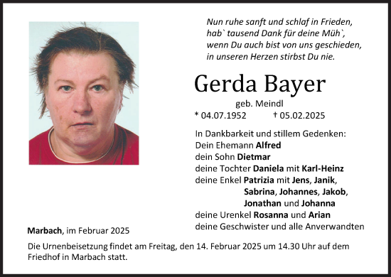 Anzeige von Gerda Bayer von MGO