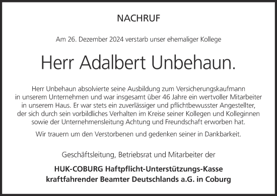 Anzeige von Adalbert Unbehaun von MGO