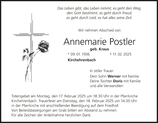 Anzeige von Annemarie Postler von MGO