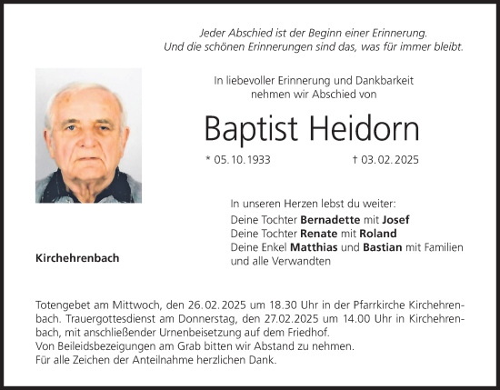 Anzeige von Baptist Heidorn von MGO