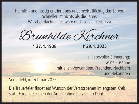 Anzeige von Brunhilde Kirchner von MGO