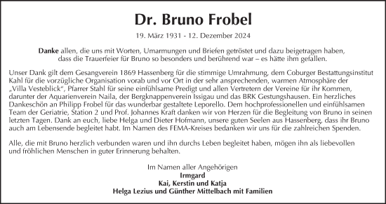 Anzeige von Bruno Frobel von MGO