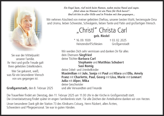 Anzeige von Christa Carl von MGO