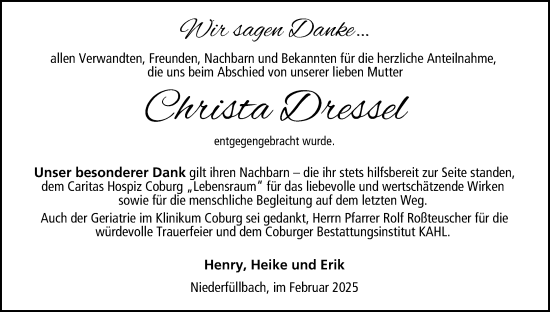 Anzeige von Christa Dressel von MGO