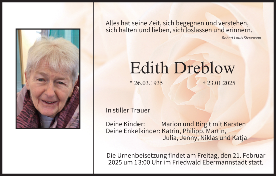 Anzeige von Edith Dreblow von MGO