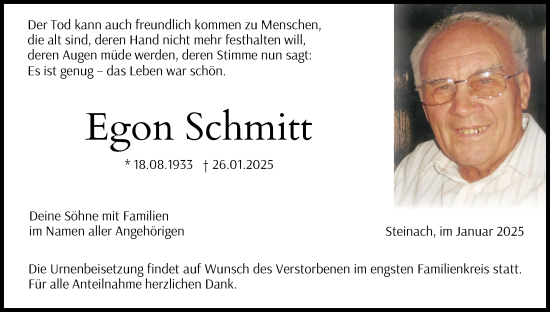 Anzeige von Egon Schmitt von MGO