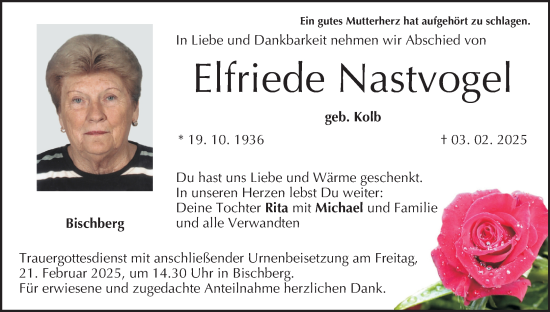Anzeige von Elfriede Nastvogel von MGO
