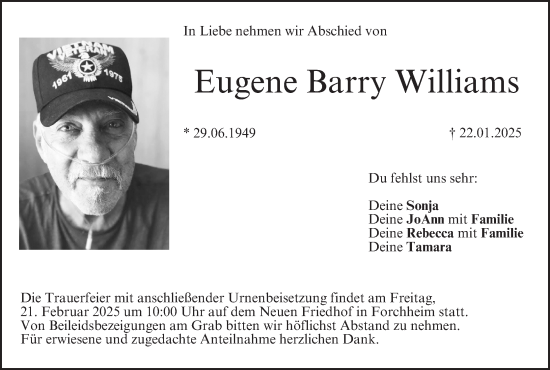 Anzeige von Eugene Barry Williams von MGO