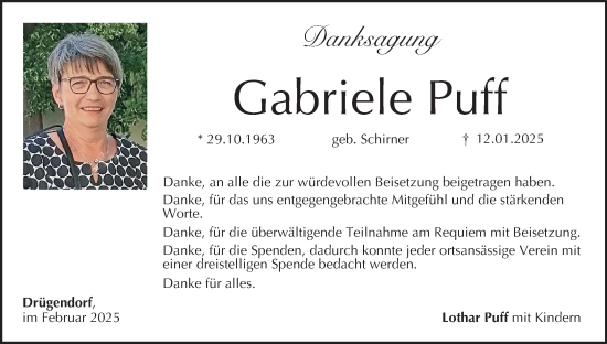 Anzeige von Gabriele Puff von MGO