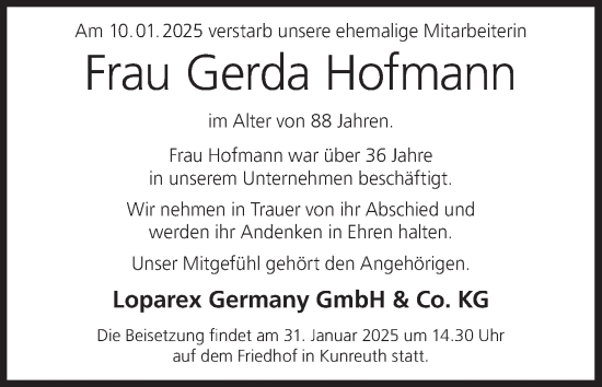 Anzeige von Gerda Hofmann von MGO