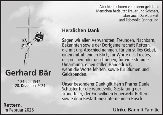 Anzeige von Gerhard Bär von MGO