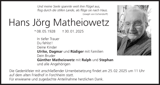 Anzeige von Hans Jörg Matheiowetz von MGO