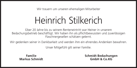 Anzeige von Heinrich Stilkerich von MGO