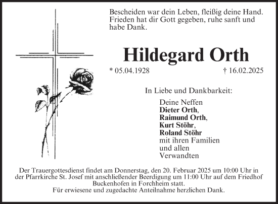 Anzeige von Hildegard Orth von MGO