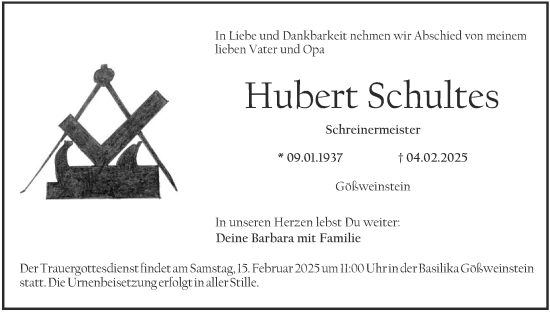 Anzeige von Hubert Schultes von MGO