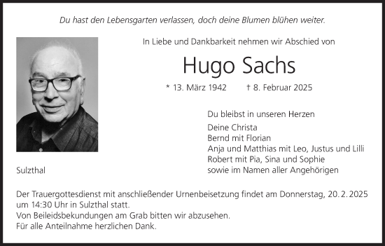 Anzeige von Hugo Sachs von MGO