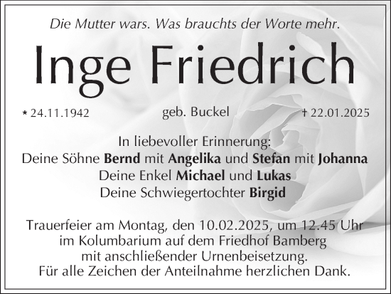 Anzeige von Inge Friedrich von MGO
