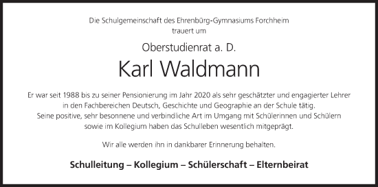 Anzeige von Karl Waldmann von MGO