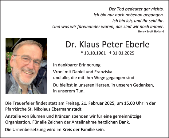 Anzeige von Klaus Peter Eberle von MGO