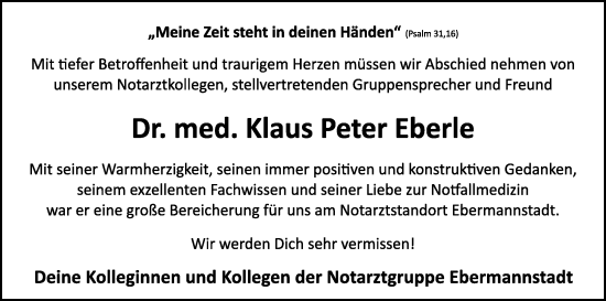 Anzeige von Klaus Peter Eberle von MGO