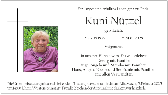 Anzeige von Kuni Nützel von MGO