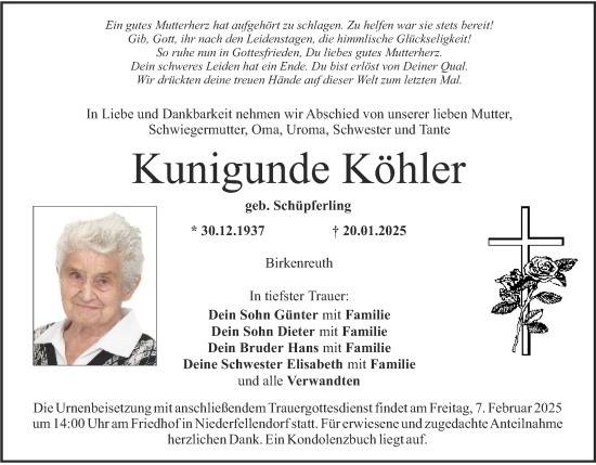 Anzeige von Kunigunde Köhler von MGO