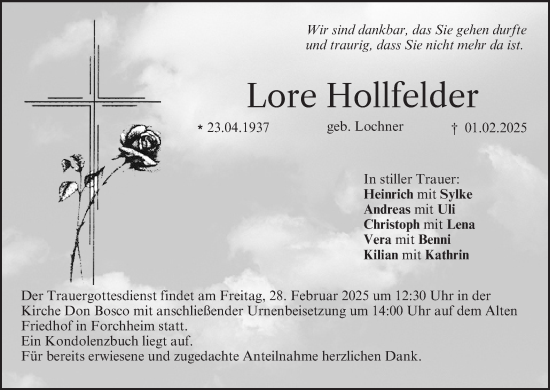 Anzeige von Lore Hollfelder von MGO