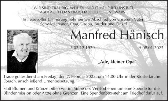 Anzeige von Manfred Hänisch von MGO