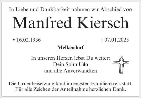 Anzeige von Manfred Kiersch von MGO