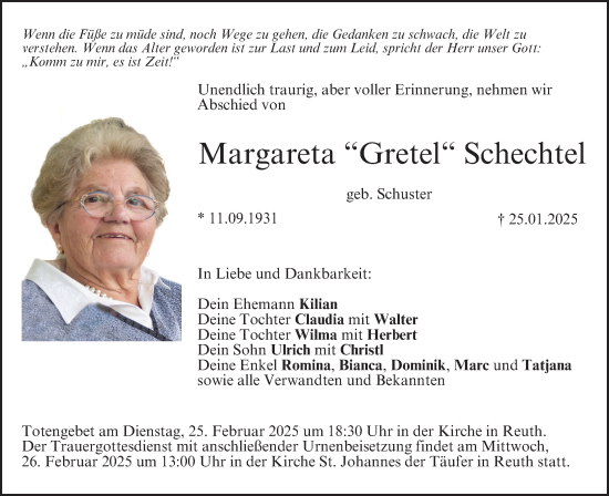 Anzeige von Margareta Schechtel von MGO