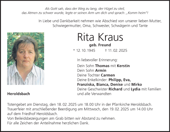 Anzeige von Rita Kraus von MGO