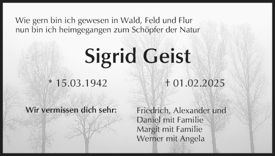 Anzeige von Sigrid Geist von MGO