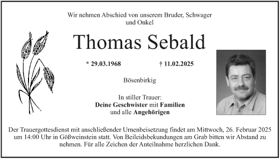 Anzeige von Thomas Sebald von MGO