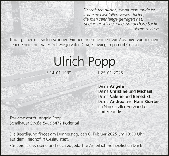 Anzeige von Ulrich Popp von MGO