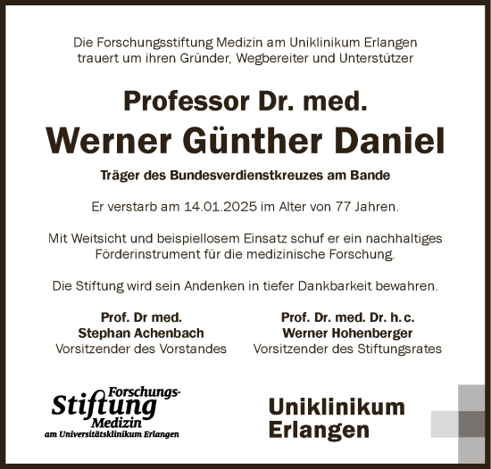 Anzeige von Werner Günther Daniel von MGO
