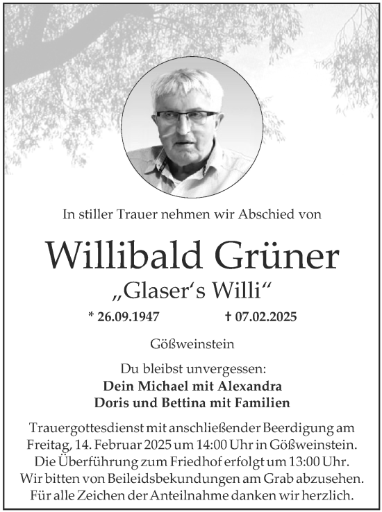 Anzeige von Willibald Grüner von MGO